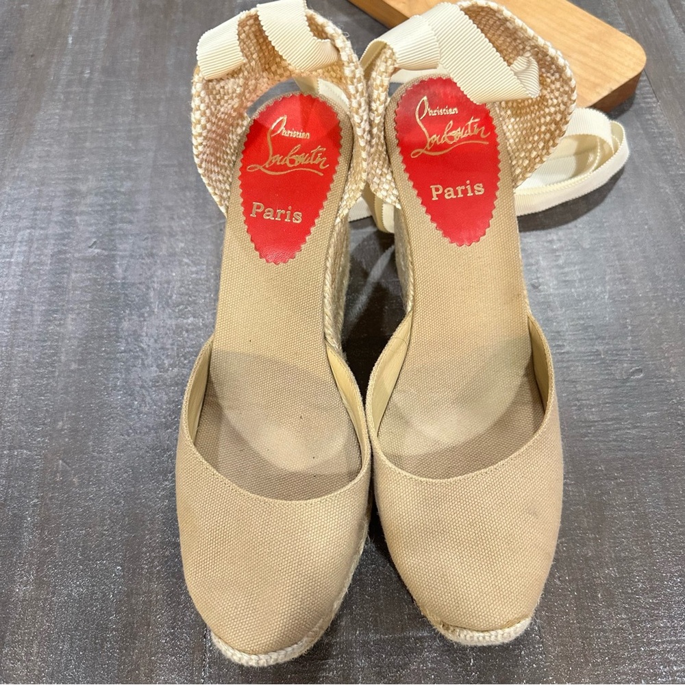 Christian Louboutin Beige Espadrille Wedges
